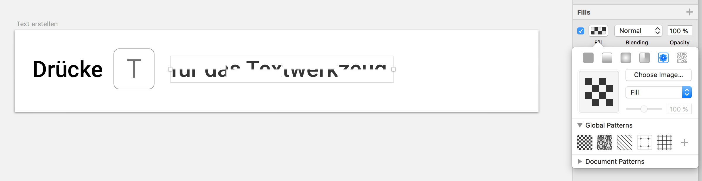 Muster, Verlauf oder Bild über Textelemente in Sketch legen